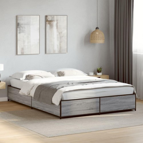 Sengestel 120x190 cm konstrueret træ og metal grå sonoma-eg