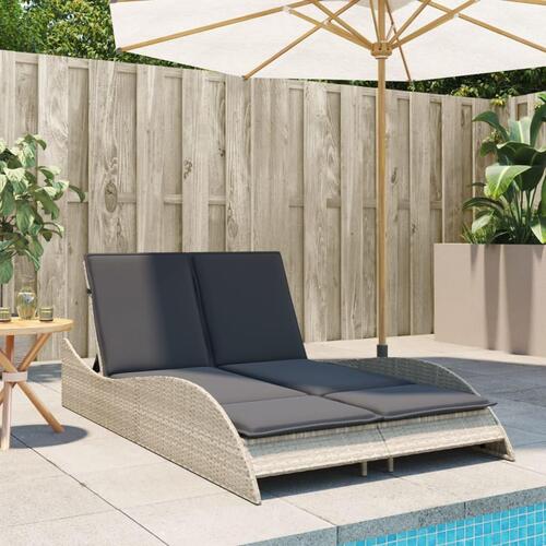 Liggestol med hynde 114x205x73 cm polyrattan lysegrå