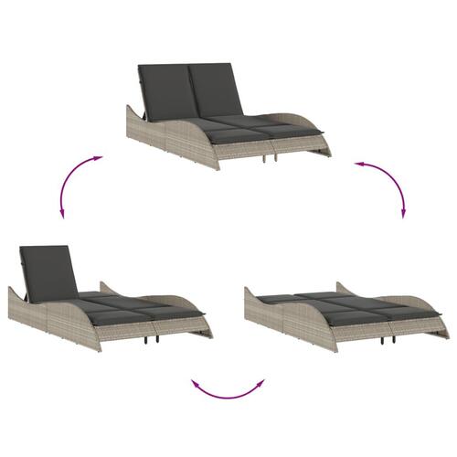 Liggestol med hynde 114x205x73 cm polyrattan lysegrå