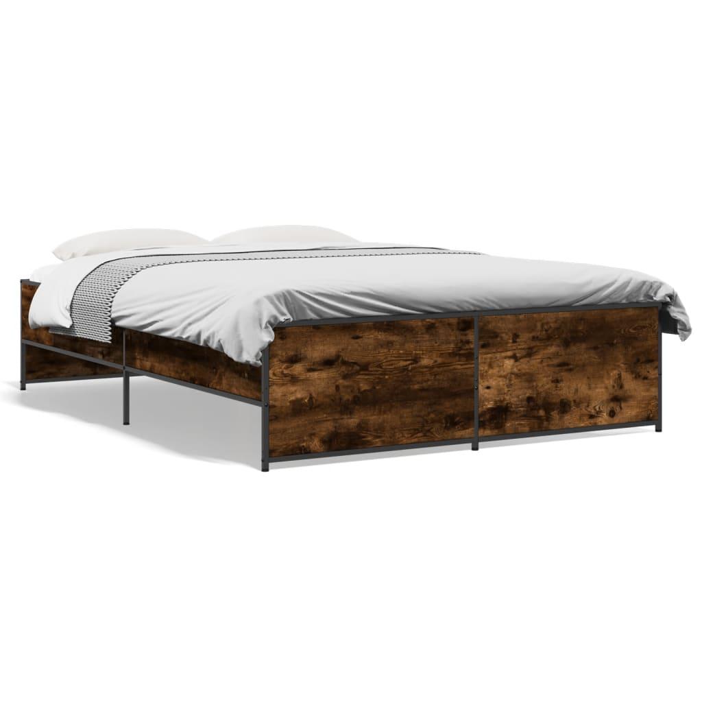 Sengestel 140x190cm konstrueret træ og metal røget egetræsfarve