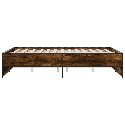 Sengestel 140x190cm konstrueret træ og metal røget egetræsfarve