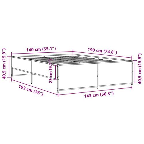 Sengestel 140x190cm konstrueret træ og metal røget egetræsfarve