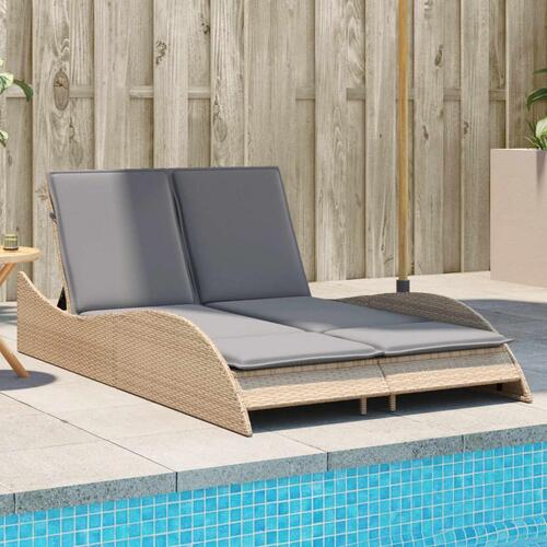 Liggestol med hynder 114x205x73 cm polyrattan beige