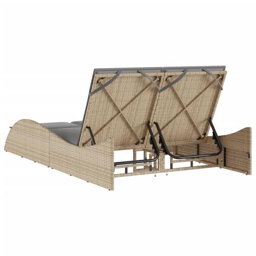 Liggestol med hynder 114x205x73 cm polyrattan beige