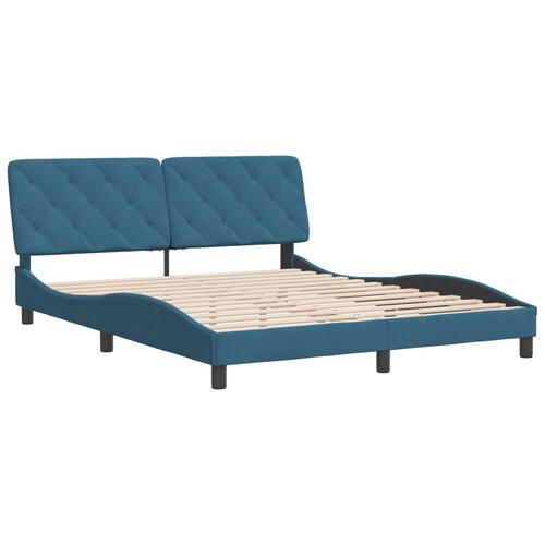 Sengeramme med sengegavl 160x200 cm velour blå