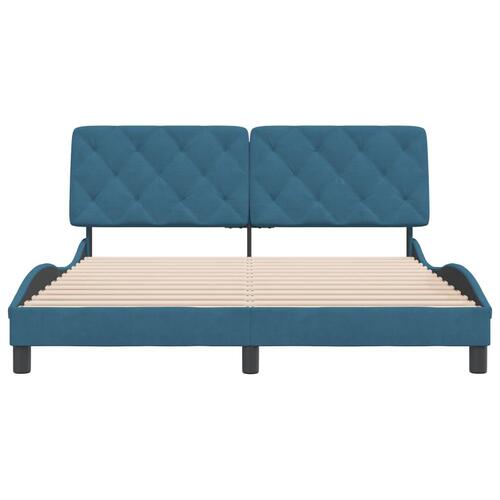 Sengeramme med sengegavl 160x200 cm velour blå