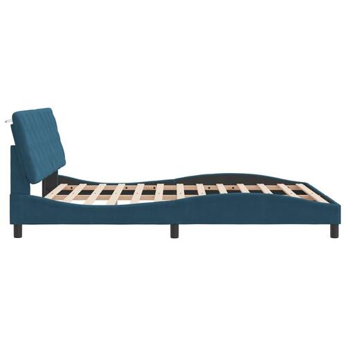 Sengeramme med sengegavl 160x200 cm velour blå