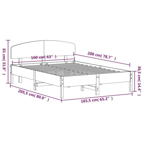 Sengeramme uden madras 160x200 cm massivt fyrretræ hvid