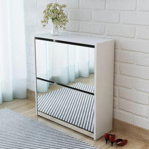 Skoskab 2 skuffer spejl hvid 63 x 17 x 67 cm