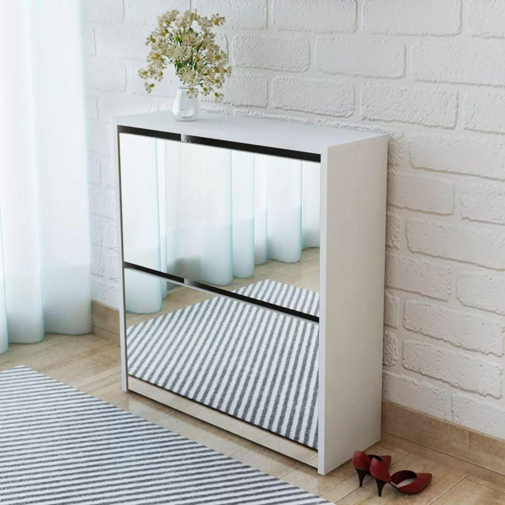 Skoskab 2 skuffer spejl hvid 63 x 17 x 67 cm