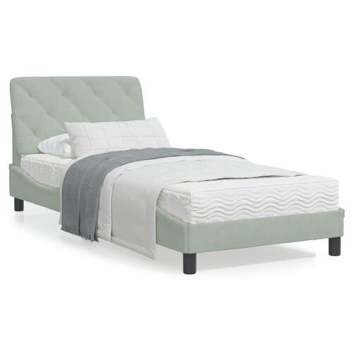 Seng med madras 90x200 cm velour lysegrå