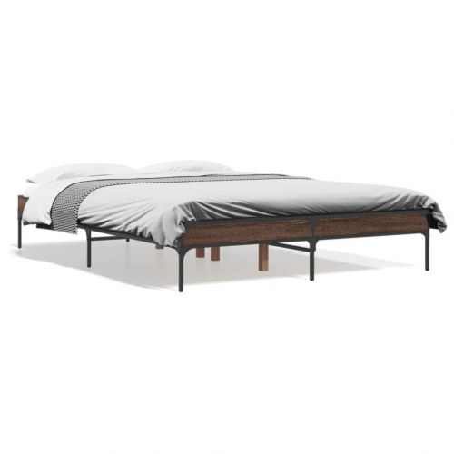 Sengestel 120x190 cm i konstrueret træ og metal - brun egetræsfarve