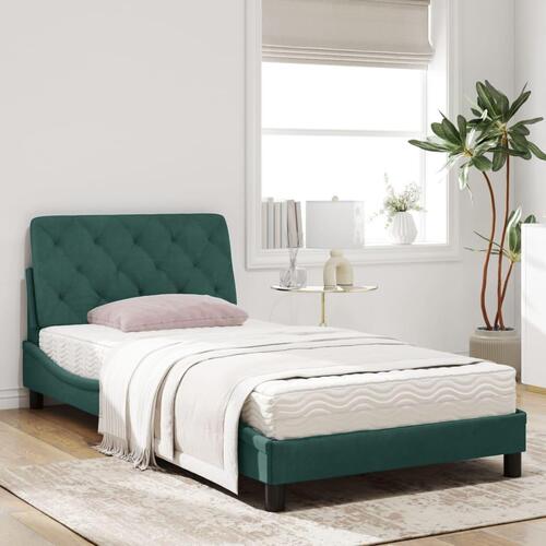 Seng med madras 100x200 cm velour mørkegrøn