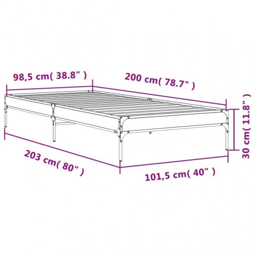 Sengeramme 100 x 200 cm i konstrueret træ og metal - sonoma-eg