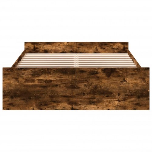 Sengeramme med skuffer 135x190 cm konstrueret træ røget eg