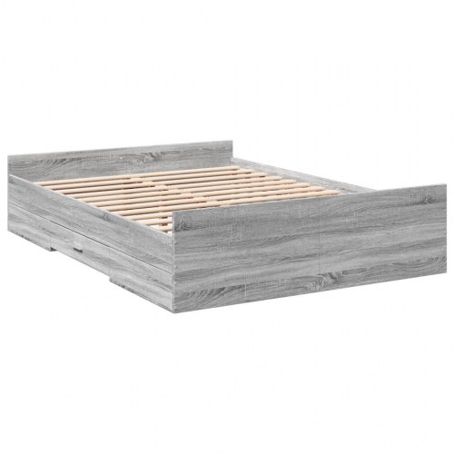 Sengeramme med skuffer 120x200 cm konstrueret træ grå sonoma-eg