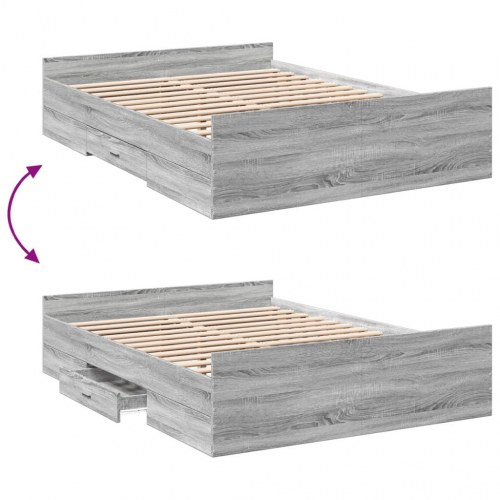 Sengeramme med skuffer 120x200 cm konstrueret træ grå sonoma-eg