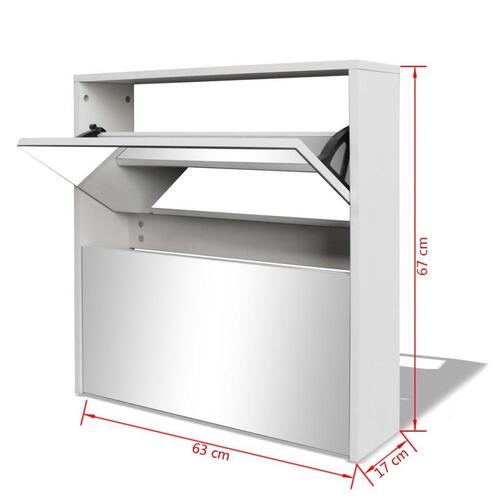 Skoskab 2 skuffer spejl hvid 63 x 17 x 67 cm