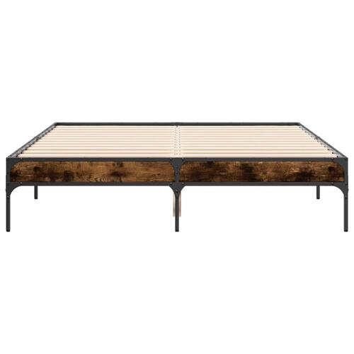 Sengestel 140x190cm konstrueret træ og metal røget egetræsfarve