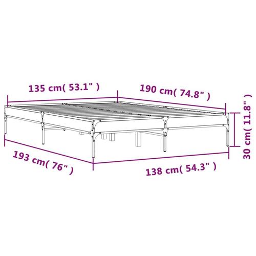 Sengestel 135x190 cm konstrueret træ og metal grå sonoma-eg