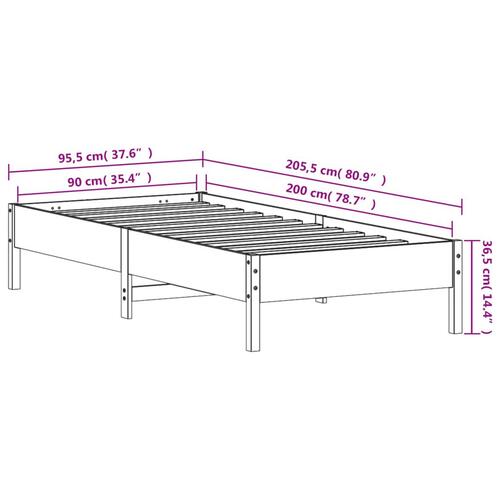 Sengeramme uden madras 90x200 cm massivt fyrretræ gyldenbrun