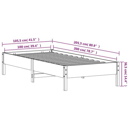 Sengeramme uden madras 100x200 cm massivt fyrretræ hvid