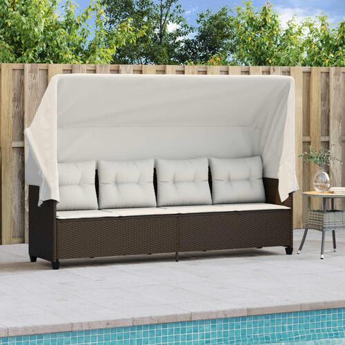 Loungesofa med baldakin og hynder polyrattan brun