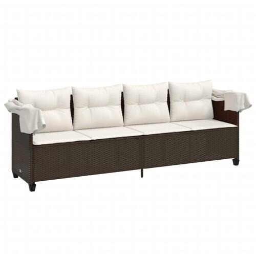 Loungesofa med baldakin og hynder polyrattan brun