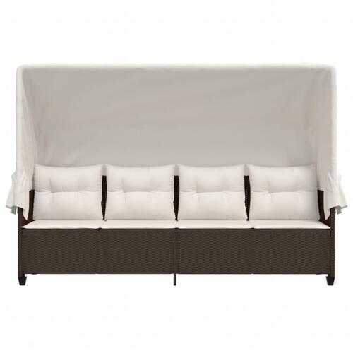 Loungesofa med baldakin og hynder polyrattan brun