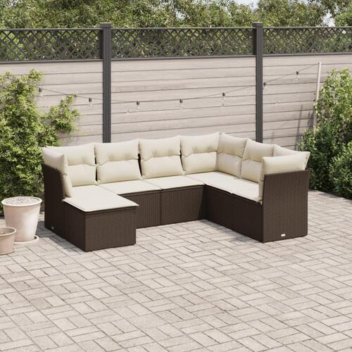 Sofasæt til haven 7 dele med hynder polyrattan brun