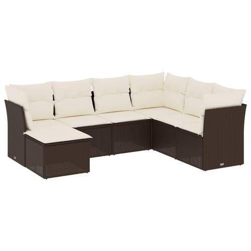 Sofasæt til haven 7 dele med hynder polyrattan brun