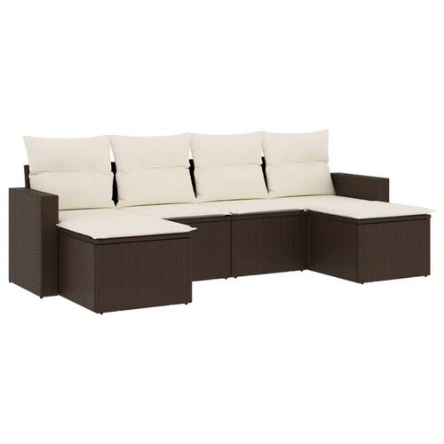 Sofasæt til haven 6 dele med hynder polyrattan brun