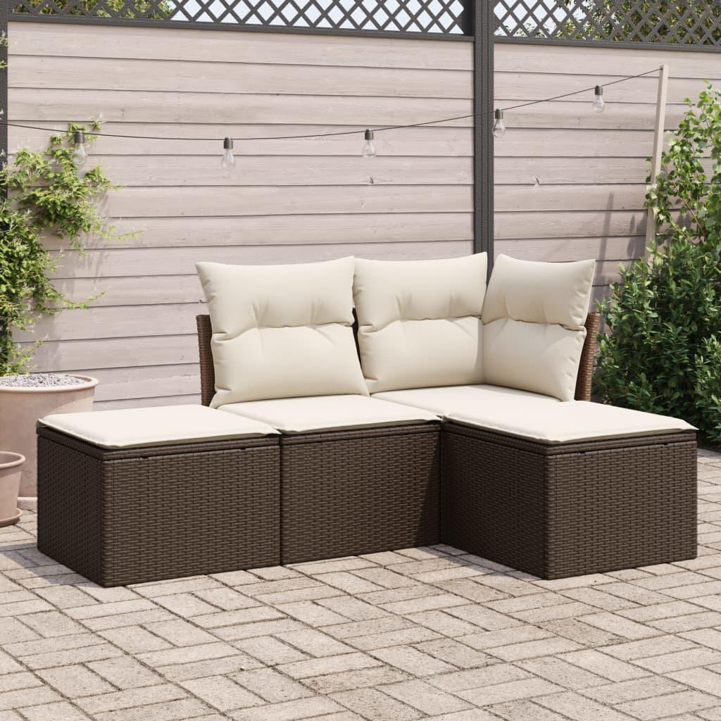 Sofasæt til haven 4 dele med hynder polyrattan brun