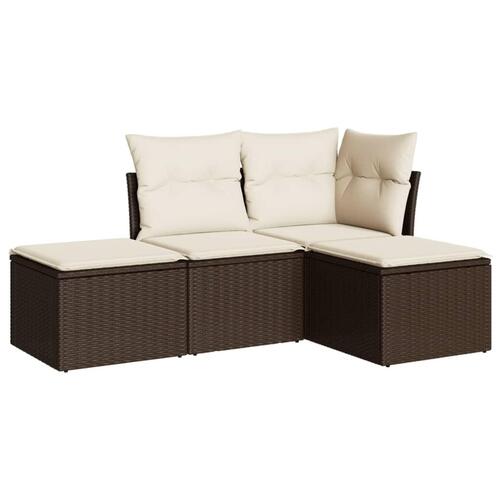 Sofasæt til haven 4 dele med hynder polyrattan brun
