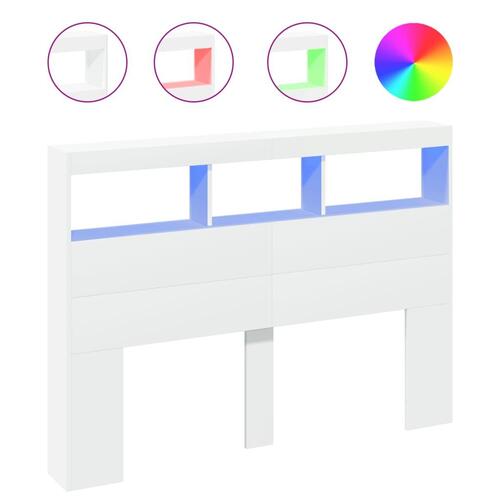Sengegavl med opbevaring og LED-lys 140x17x102 cm hvid