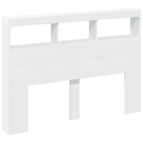 Sengegavl med opbevaring og LED-lys 140x17x102 cm hvid