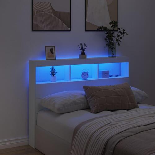 Sengegavl med opbevaring og LED-lys 140x17x102 cm hvid