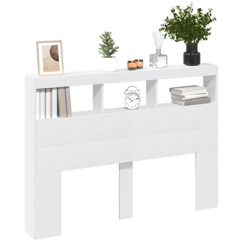 Sengegavl med opbevaring og LED-lys 140x17x102 cm hvid