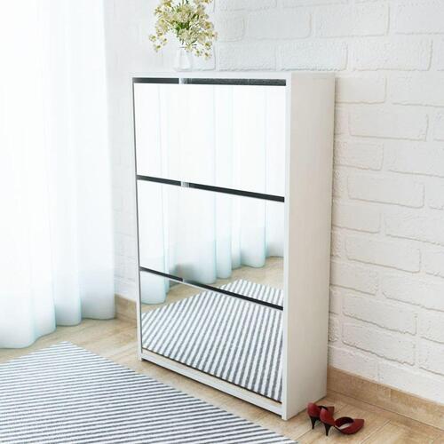 Skoskab med 3 hylder og spejl 63x17x102,5 cm hvid