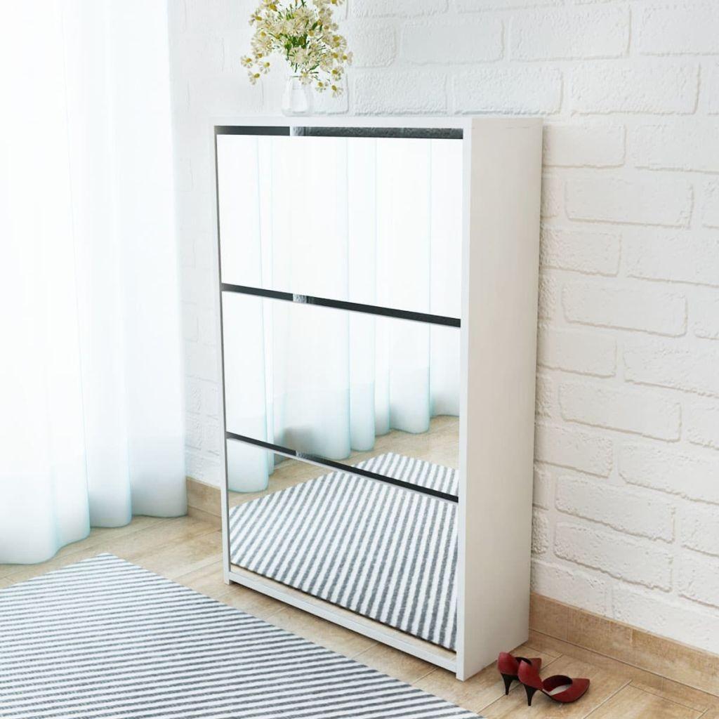 Skoskab med 3 hylder og spejl 63x17x102,5 cm hvid