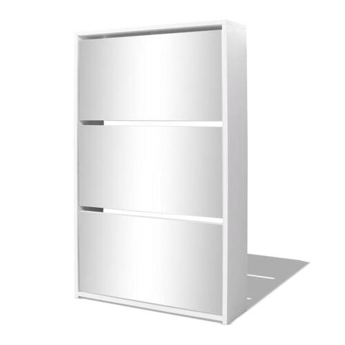 Skoskab med 3 hylder og spejl 63x17x102,5 cm hvid