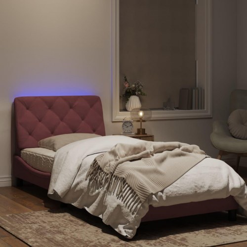 Sengeramme med LED uden madras 80 x 200 cm i lyserød velour