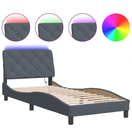 Sengeramme med LED 90 x 190 cm - mørkegrå velour