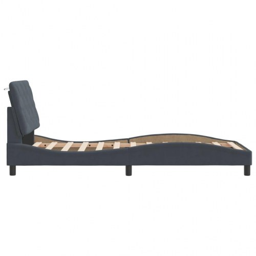 Sengeramme med LED 90 x 190 cm - mørkegrå velour