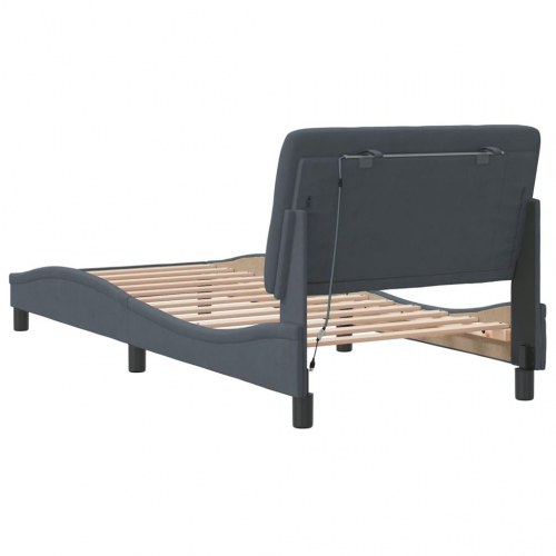 Sengeramme med LED 90 x 190 cm - mørkegrå velour
