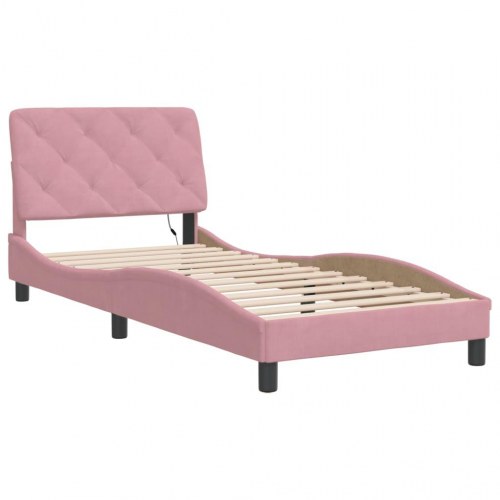 Sengeramme med LED uden madras 90x190 cm velour pink