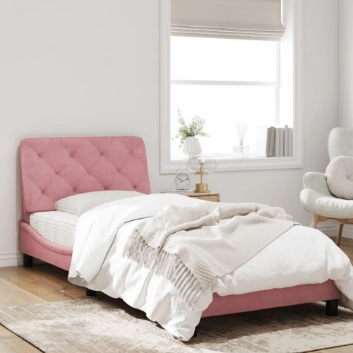 Sengeramme med LED uden madras 90x190 cm velour pink
