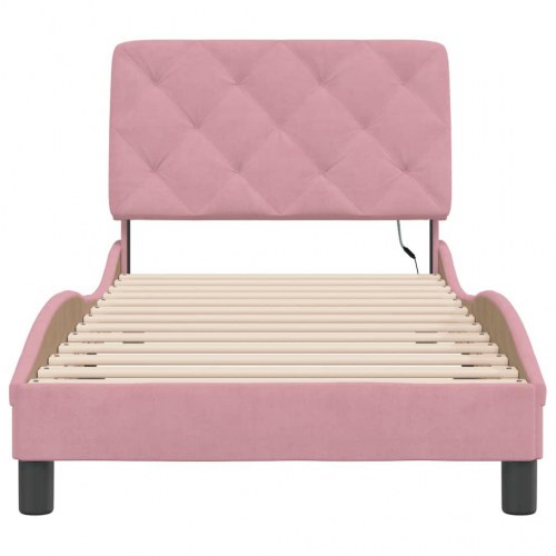 Sengeramme med LED uden madras 90x190 cm velour pink