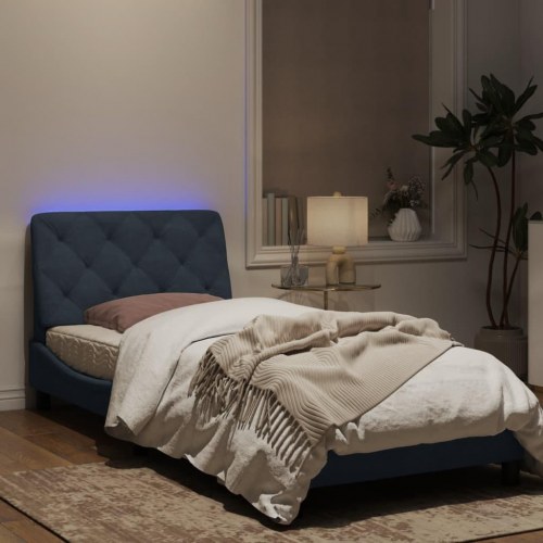 Sengeramme med LED 90x200 cm i velour - mørkegrå