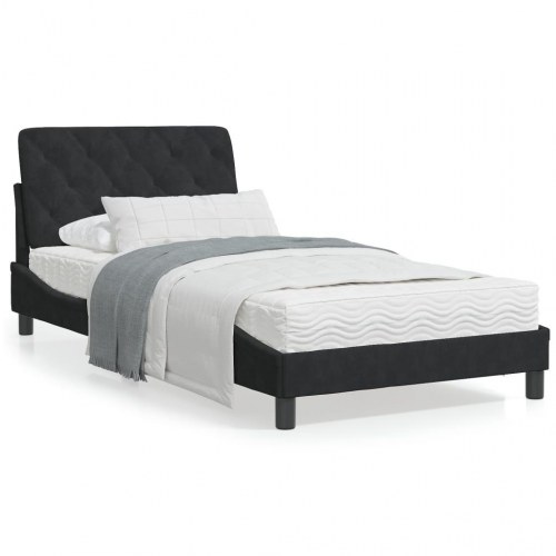 Sengeramme med LED 100 x 200 cm velour - sort